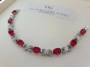 White Gold Finish Red Ruby And Created Diamond Love And Kisses Tennis Bracelet  - Picture 1 of 6