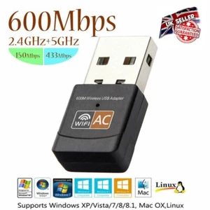 Nano Dual-Band Wireless USB Adapter 600M 2.4Ghz/5Ghz Mini Network Dongle UK - Picture 1 of 2