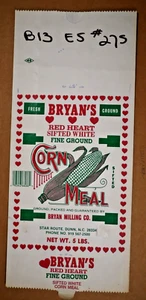 Vintage Paper Sack Bag - BRYAN'S RED HEART CORN MEAL, DUNN NORTH CAROLINA 1982 - Picture 1 of 1