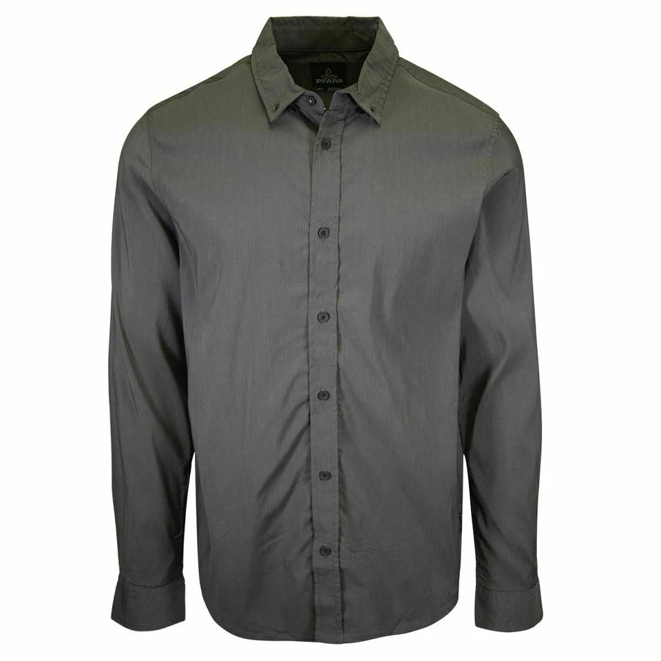 prAna Men's Dark Grey Solid L/S Woven Shirt (S66) - Image 1 of 4