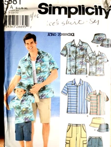 Simplicity Pattern 5581 Shirt Shorts Hat Mens: S-XL Boys:S-L Matching Set - Picture 1 of 4
