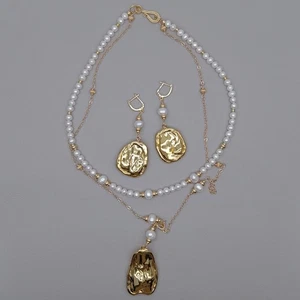 Cultured White Pearl Necklace Earrings Set Handmade Designer Jewelery - Picture 1 of 6