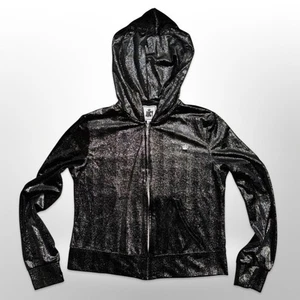 JUICY By Juicy Couture Black Metallic Silver Hooded Full Zip Sweatshirt Medium - Picture 1 of 3