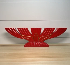 Schwedischer Rot Gold Holz Kandelaber Kerzenhalter Volkskunst 5 armig 14" Vintage Schweden - Bild 1 von 10