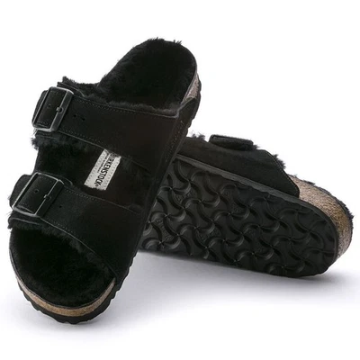 Birkenstock Arizona Shearling Suede Leather sandals Black EU 39 US women 8-8.5 - Image 1 of 4