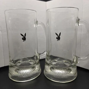 “Vintage Playboy Glass Beer Mug Stein Pair – Bunny Logo Barware Club 1970s... - Picture 1 of 3