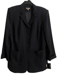 Womens Plus Size 18W Valerie Stevens Navy Pinstripe Pants Suit NWT $200 Retail - Picture 1 of 9