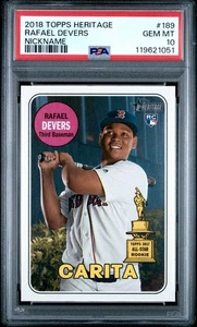 2018 Topps Heritage #189 Rafael Devers Nickname Rookie PSA 10 GEM MT - Picture 1 of 2