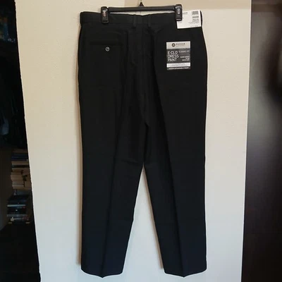Haggar Mens Eclo Dress Pants Stria 36x30 Expandable Waist Flat Front Black - Image 1 of 4