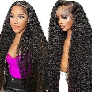 28 Inch 13x4 Deep Wave Lace Front Wigs Human Hair 180 Density Deep Curly Lace... - Picture 1 of 7