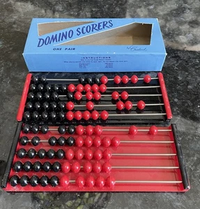 Vtg Crisloid Plastic Red/Black Domino Scorer Set of 2 in blue Box 298 USA READ - Picture 1 of 18