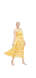 DVF Target Diane Von Furstenberg Smocked Tie Strap Ginkgo Yellow Dress Med NWT - Picture 1 of 7
