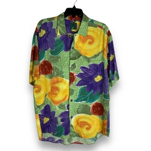 Vintage 90s Jams World Shirt Mens Size Medium Hawaiian Floral Short Sleeve - Picture 1 of 10