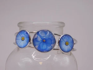 Handmade Bracelet & Earrings w/ Colorful Blue Flowers - Picture 1 of 3