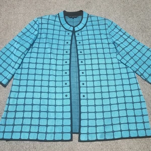 Ming Wang Sweater Womens 3X Blue Open Front Cardigan Jacket Half Sleeve - Picture 1 of 15