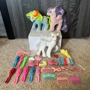 Vintage Hasbro G1 FLOCKED So Soft My Little Pony Lot Of 3 With Accessories 1980s - Picture 1 of 7