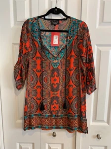 Feathers by Tolani, Elina tunic cherry red dress, Sz S, Viscose, NWT, bohemian - Picture 1 of 11