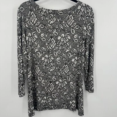 Tianello Blouse Women's Medium Gray Floral Print Stretch Scoop Neck Pullover - Image 1 of 4