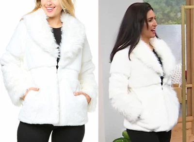 NEW kathy ireland PLUS SZ 2X  Fashion 360 Faux JACKET Fur Coat WHITE retail $159 - Image 1 of 4