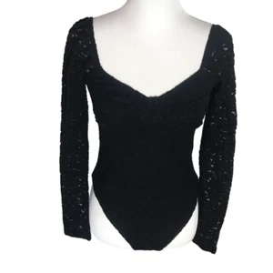 Wild Fable Bodysuit Women's Size Med Black Long Sleeve Lace - Picture 1 of 7