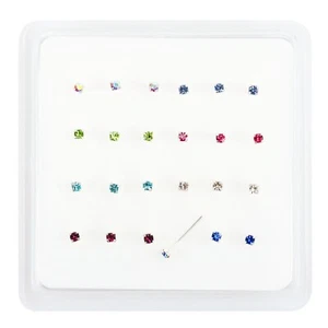 24-Sterling-Silver- 8 Colour -Claw-Set- Crystal-Nose-Studs Piercing- Boxed - Picture 1 of 6