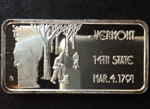 1974 Hamilton Mint Vermont HAM-572 Silver Art Bar A2833 - Picture 1 of 5