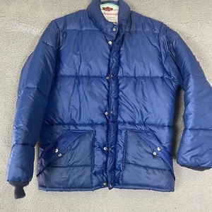 VTG REI Co-Op Jacket Mens Small Blue Nylon Button Up 1977 Made In USA Light Puff - Picture 1 of 10