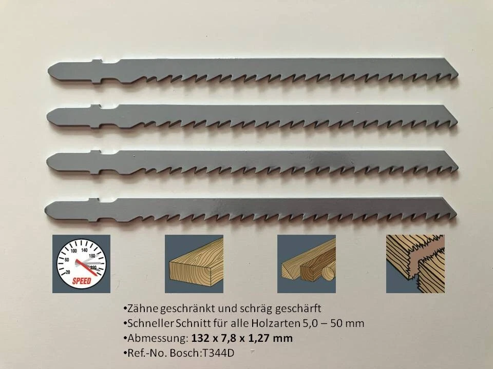4 x Stichsägeblatt extra lang T-Schaft schneller Schnitt in Holz Made in Germany