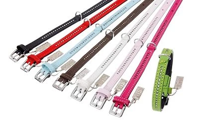 KARIE Karlie Rinderleder Halsband Vintage Strass einreihig, doubliert XS- S / 18- 37cm