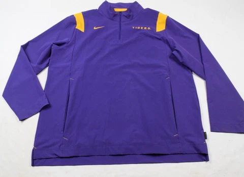 Nike On-Field LSU Tigers Purple Yellow Long Sleeve Windbreaker Jacket Mens XL Cover