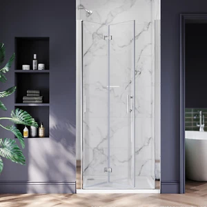 ELEGANT Bifold Shower Door Shower Glass Panel with 1/4" Clear Tempered Glass - Picture 1 of 20