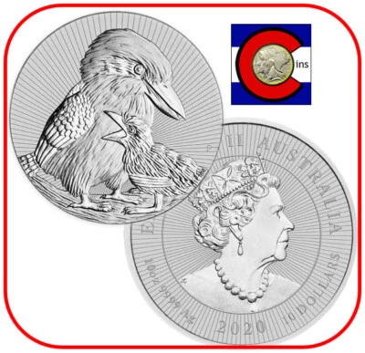 Moneda de plata Piedfort Australia Kookaburra & Baby 2020 de 10 oz - próxima generación Foto 1 de 3
