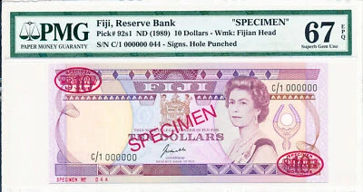 Reserve Bank Fiji $10 ND(1989) Specimen PMG  67EPQ - Image 1 of 2