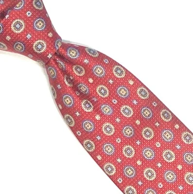 Robert Talbott 7-Fold Tie Ltd. Ed. 100% Silk Printed Red Medallions NEW $325 - Image 1 of 3