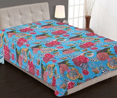Colcha Kantha Floral India Boho Queen Algodón Reversible Ropa de Cama Tiro Foto 1 de 4