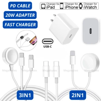 Cabo magnético adaptador carregador USB-C 3 em 1 para iPhone 14 13 12 11 iWatch 9/8/7 - Imagem 1 de 4