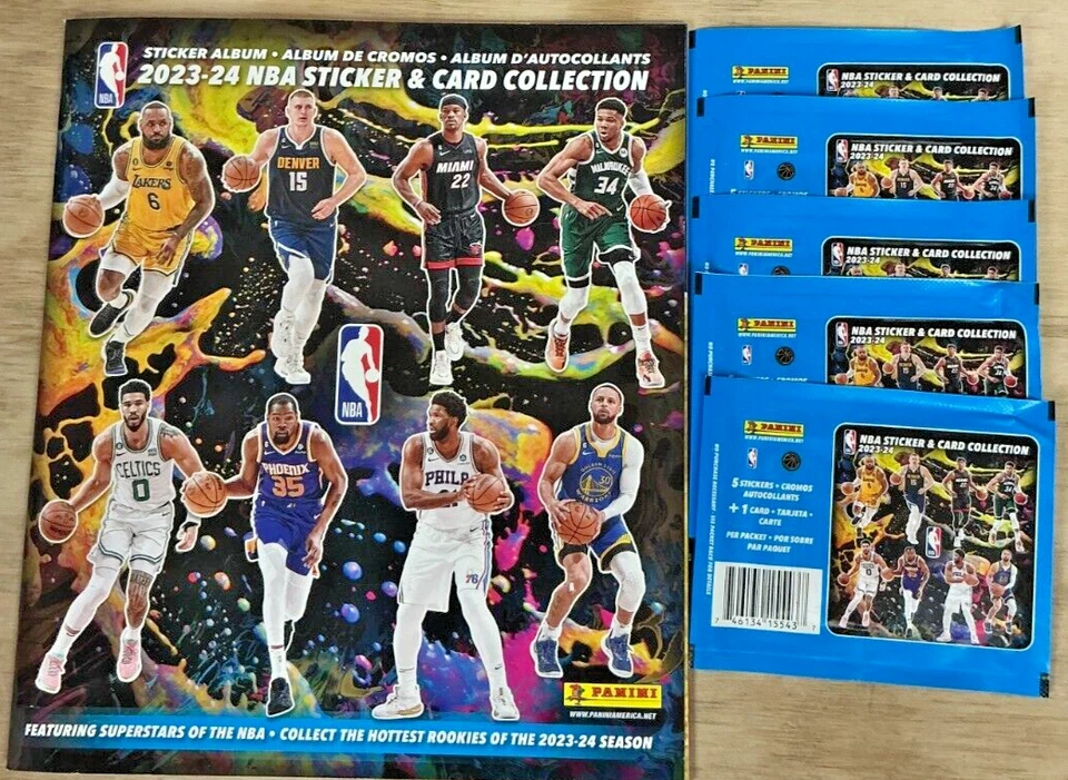 2023/24 Panini NBA Sticker Card Collection Album + 5 Sealed Packs - Image 1 of 1
