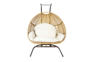 2 Person Double Outdoor Hanging Egg Chair Large Loveseat Swing Wicker Rattan XL - Picture 1 of 6