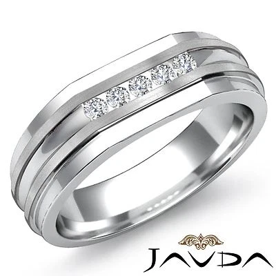 Conjunto de canal 5 piedras diamantes para hombre media alianza de boda platino 7 mm anillo sólido 0,15 quilates Foto 1 de 3