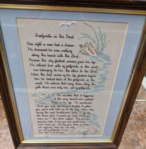 Footprints In The Sand Crossstitched Signed By The Designer EUC - Picture 1 of 10