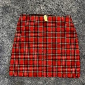 Talbots Red Tartan Skirt Womens Sz 16 Sequin Plaid Wool Blend Straight NWT $99 - Picture 1 of 8