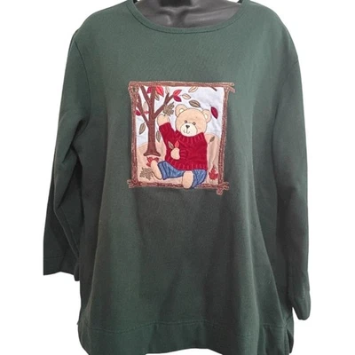 Sudadera vintage de moda verde insecto con bordado de oso 14/16 Grandmacore Top Foto 1 de 4