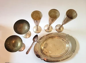 Konvolut Vintage Versilbert - 7 Stück - Kelche Platte Löffel - Indisch Italienisch Mix - Bild 1 von 7