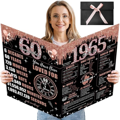 Large 60th Birthday Card for Women with Envelope, Black Rose Gold Happy 60th ... - Image 1 of 4