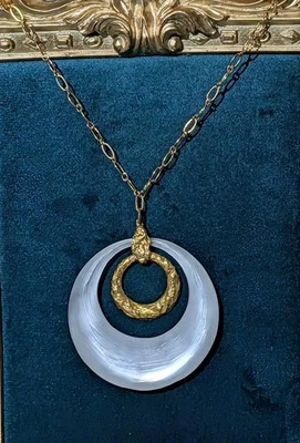 Alexis Bittar Pendant Bright White Lucite With Hammered Gold Hand Carved USA/NYC - Image 1 of 4