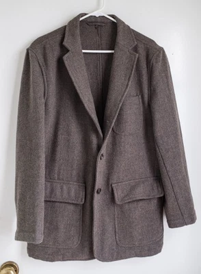 Black Saks Fifth Aveue men brown solid 100% wool button over coat Sz L - Image 1 of 4