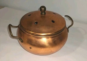 Vintage Copper Bowl Pot With Vented Lid & Brass Handles - Picture 1 of 10