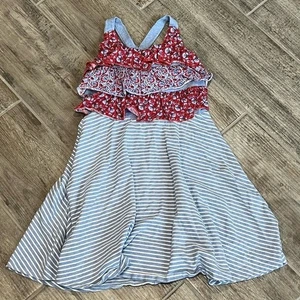 Girls Ruffle Dress Striped Sleeveless Casual Playwear Outfit - Picture 1 of 7