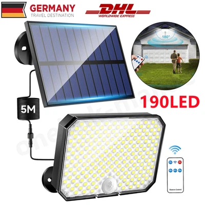 190 LED Fluter Solarleuchte Außen Solarlampe mit Bewegungsmelder Garten Strahler - Bild 1 von 4