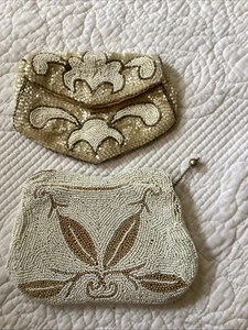 Vntg Lot Beaded Wallet Made In France & Beaded Vanity Purse W/ Mirror - Picture 1 of 8